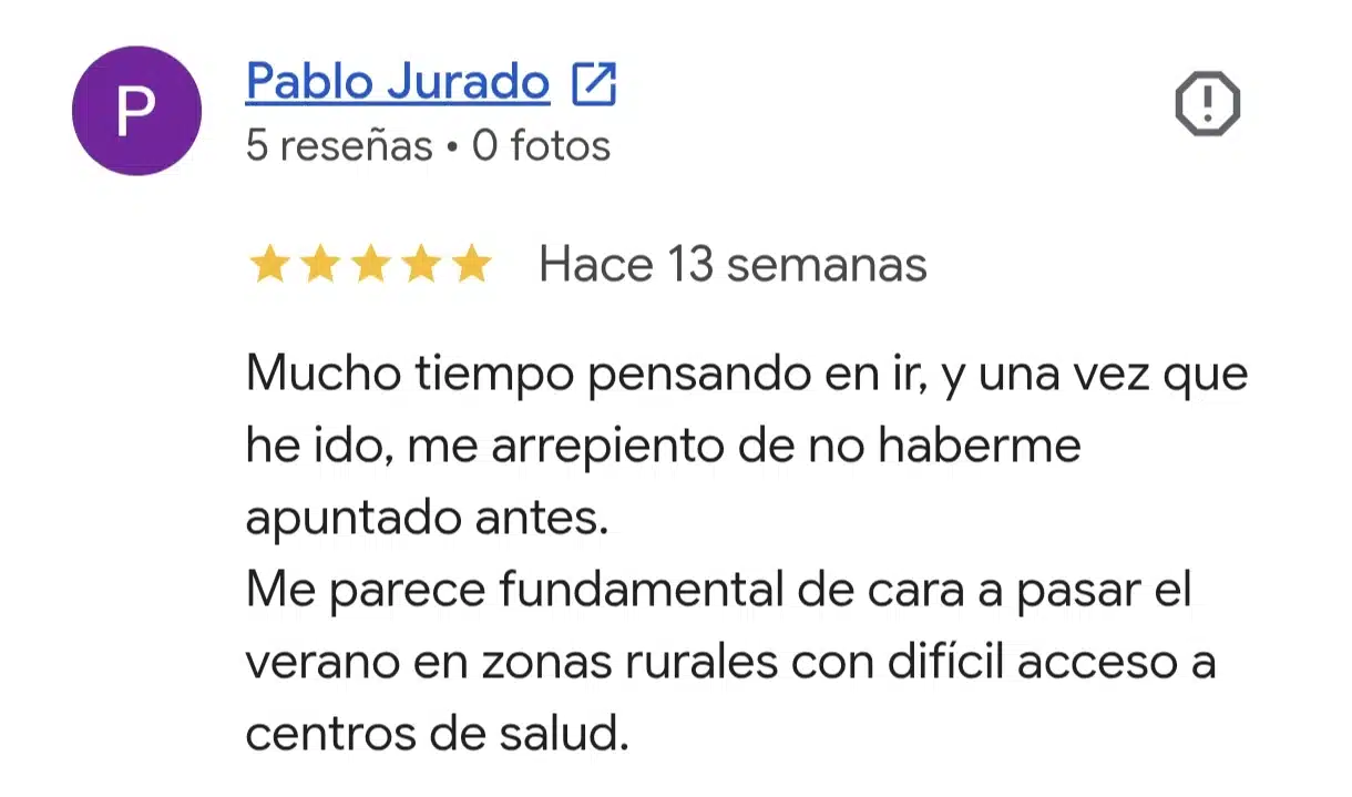 Reseña real de Google del curso de primeros auxilios para bebés y niños