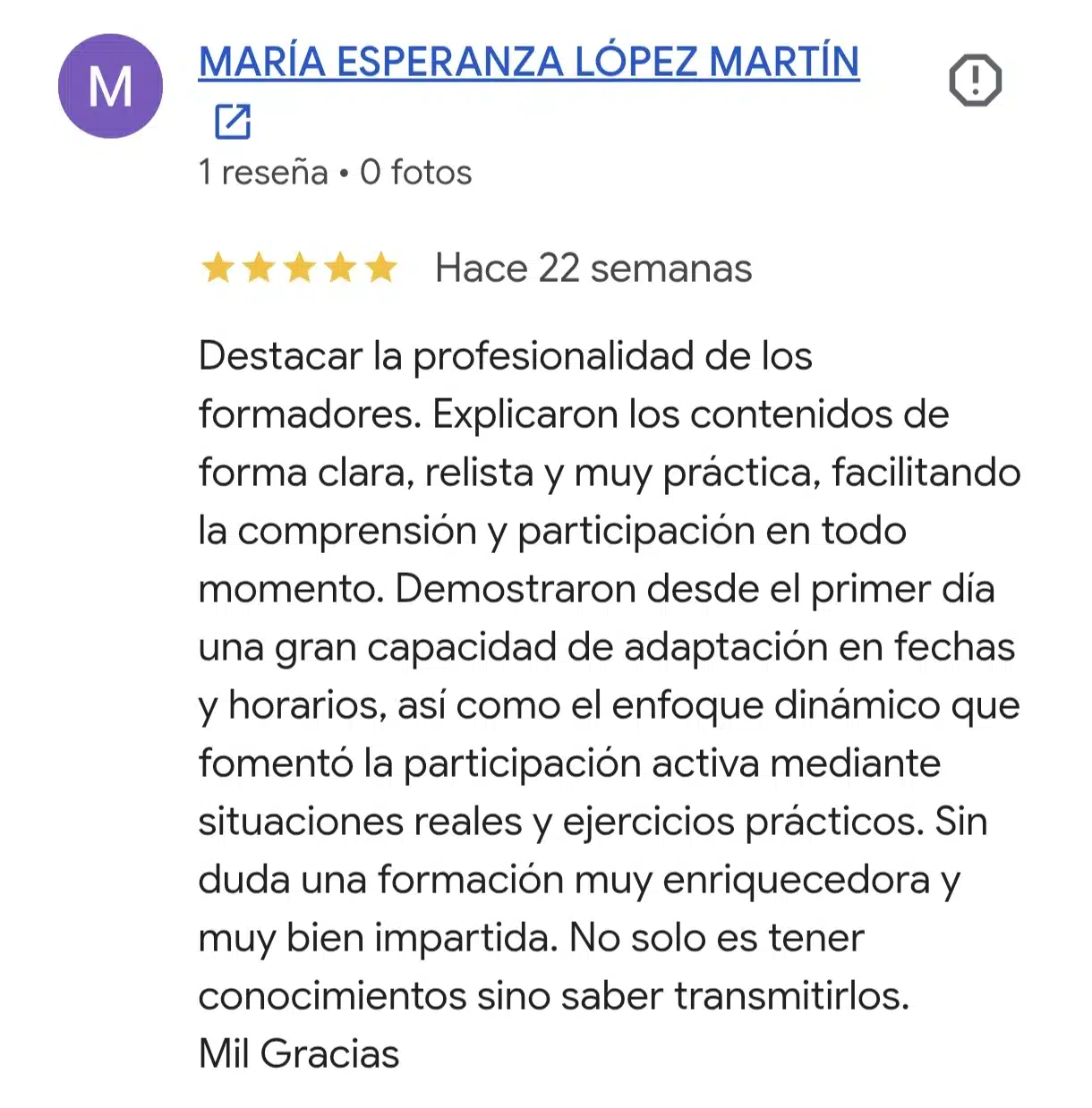 Reseña de Google verificada
