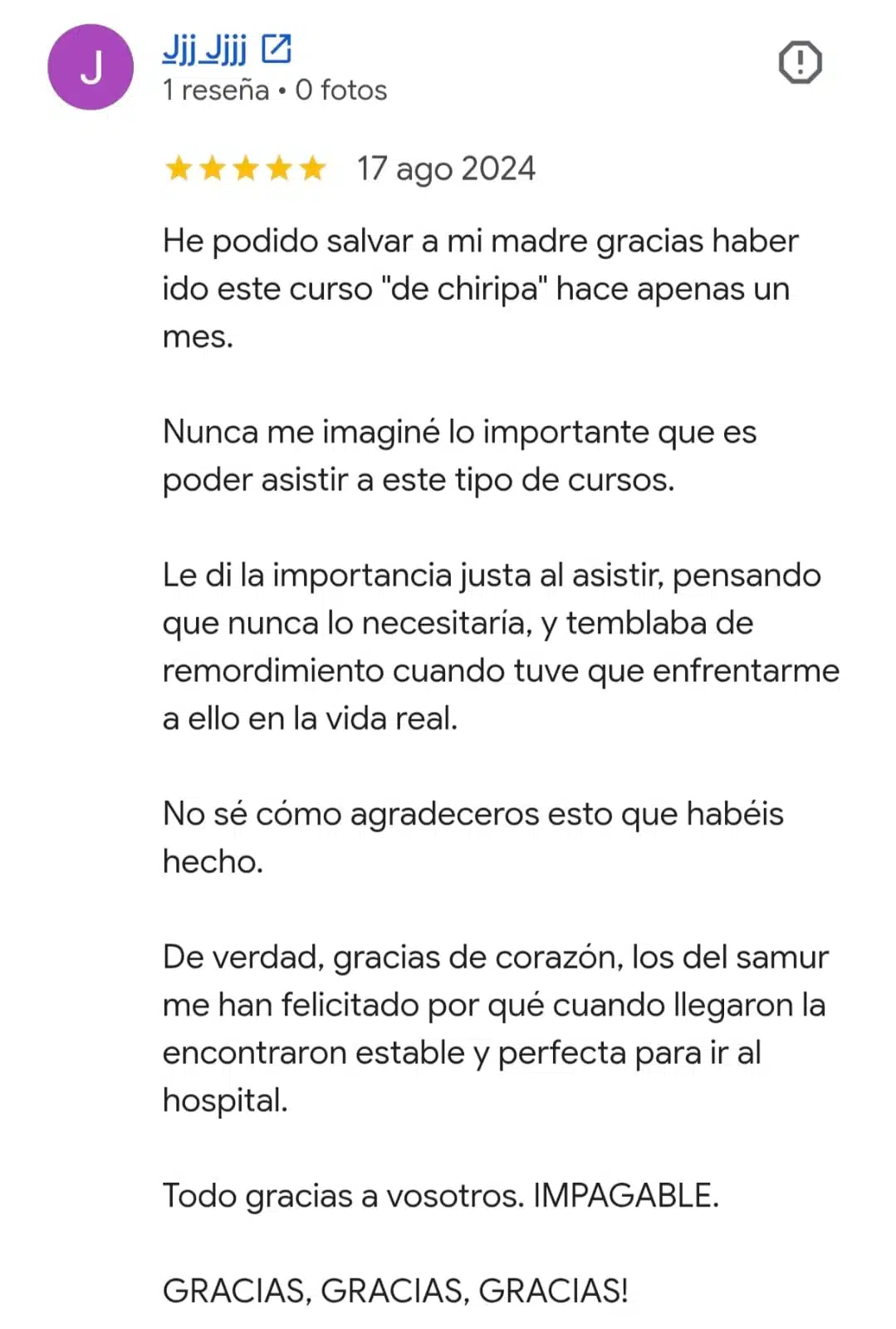 Reseña de Google verificada