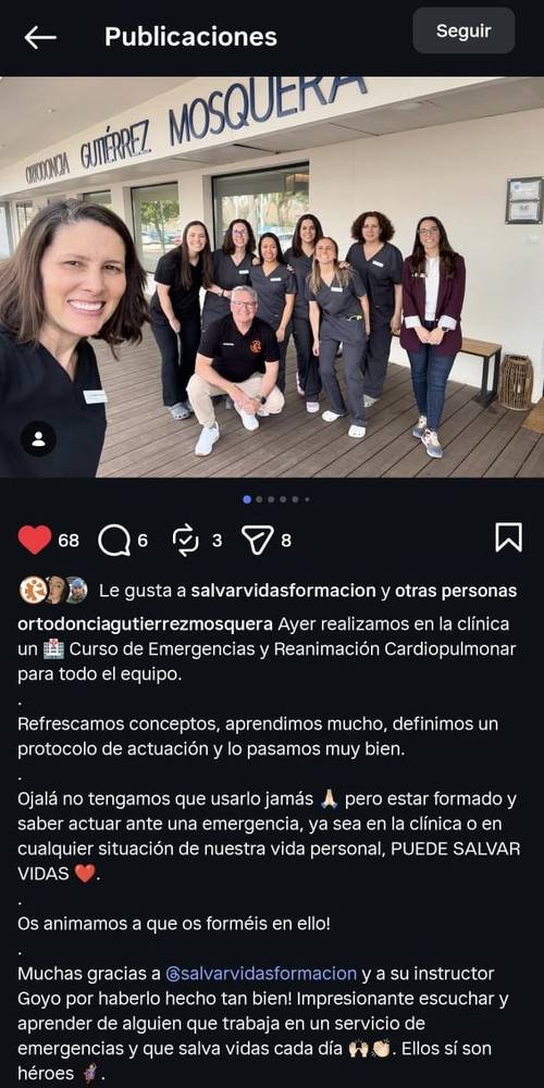 Reseña real de Ortodoncia Gutiérrez Mosquera tras formar a su equipo en emergencias y RCP con Salvar Vidas