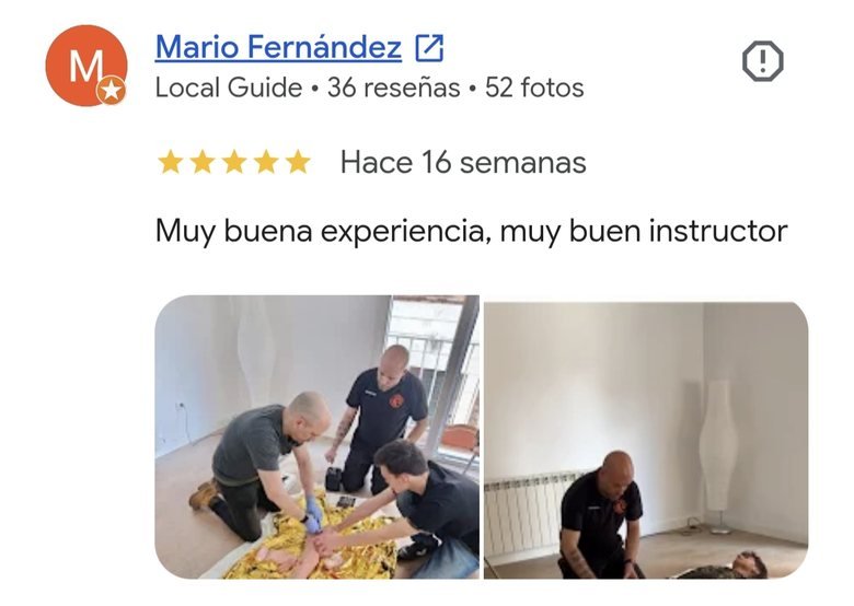 Reseña de 5 estrellas en Google sobre el curso Stop the Bleed de Salvar Vidas
