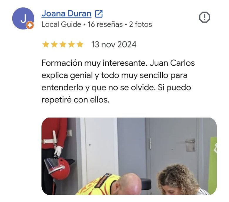 Reseña de 5 estrellas en Google sobre el curso Stop the Bleed de Salvar Vidas