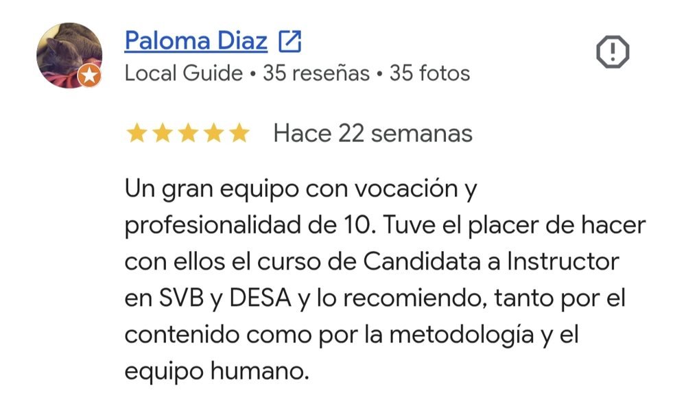 Reseña de 5 estrellas en Google sobre los cursos de Salvar Vidas